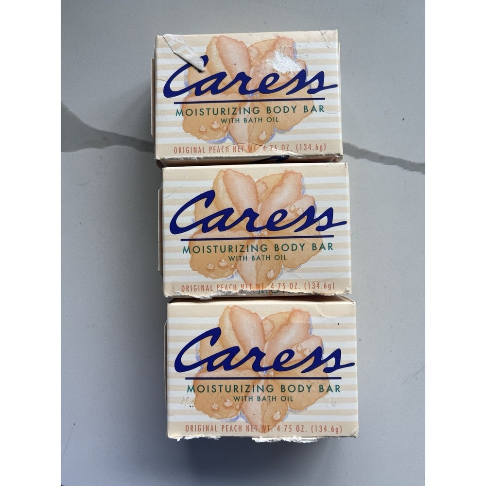 Vintage 1995 Caress Body Bars Bath Oil Soap Original Peach 3.5 oz 3 Pack NOS